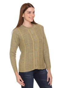CLAPTON Women Round Neck Mustered Full Sleeve Wool Cardigan  - M, Mustered, Wool, Pack of1